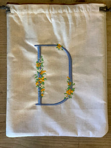 Alphabet Letter Drawstring Embroidered Bag