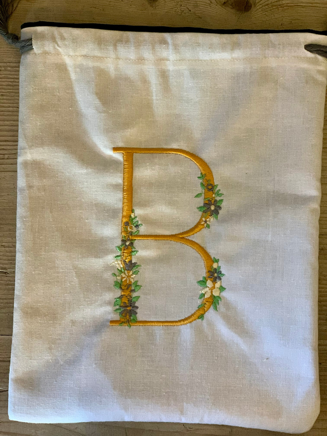 Alphabet Letter Drawstring Embroidered Bag