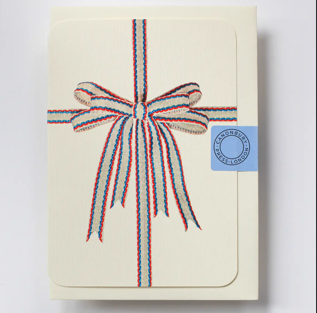 White, Red & Blue Bow Greeting Card