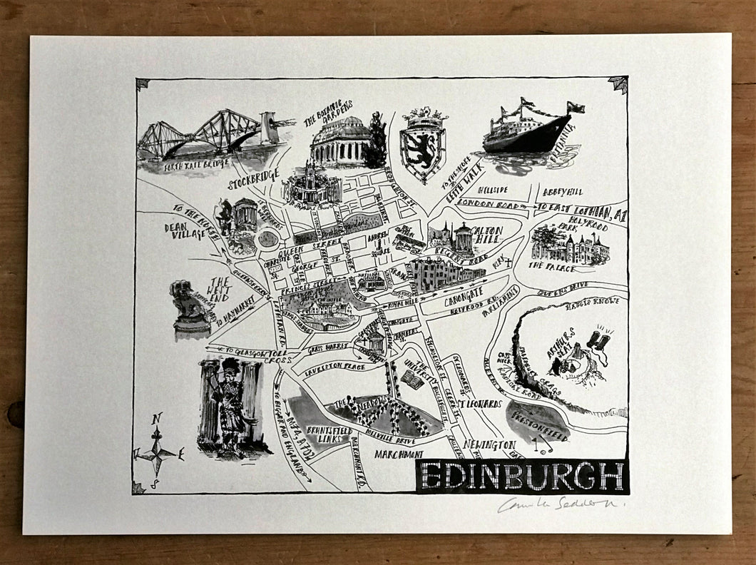 Illustrated Edinburgh Map Art Print